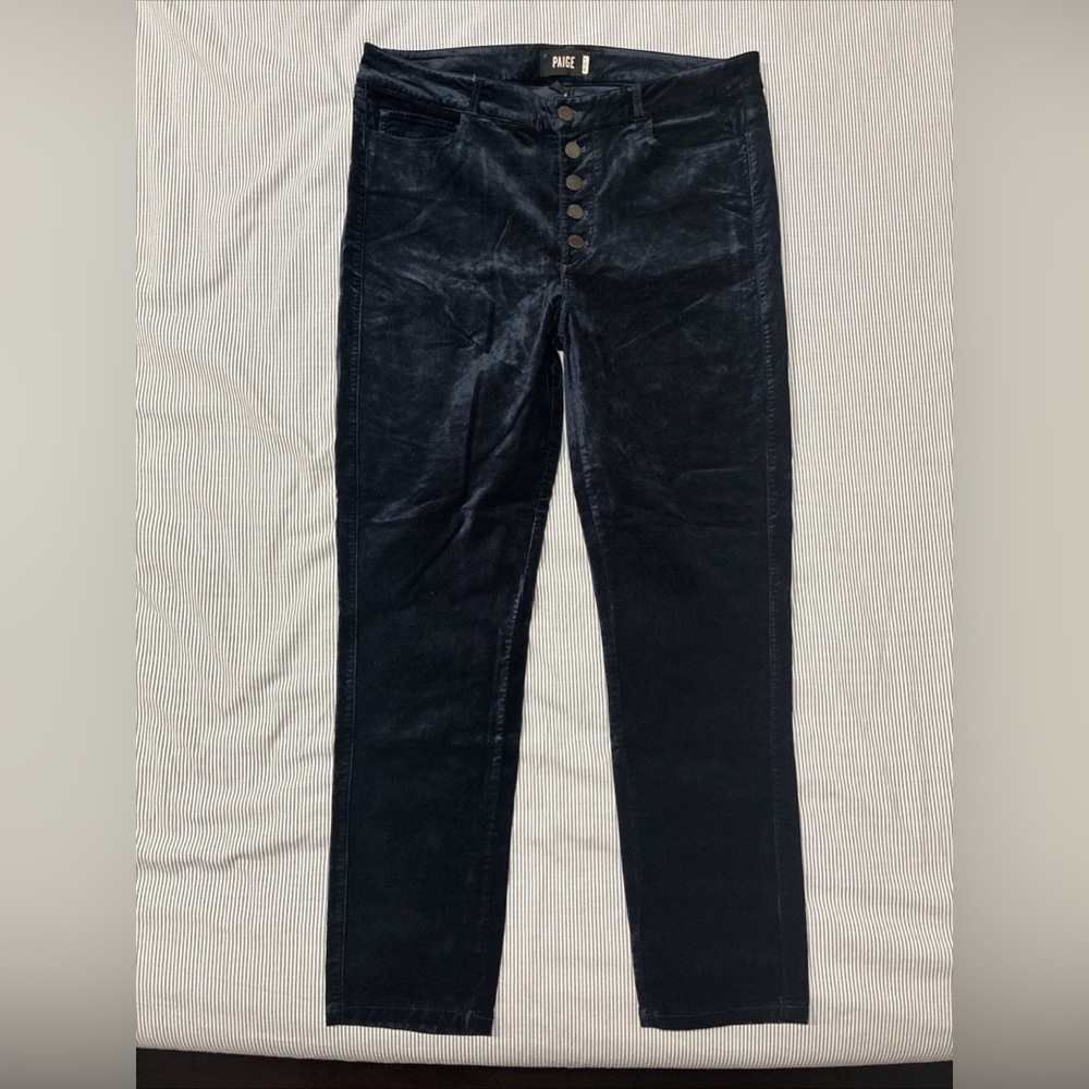 Paige Jeans Womens 32 Dark Blue Skinny Leg Ankle Peg Button Velvet Hoxton